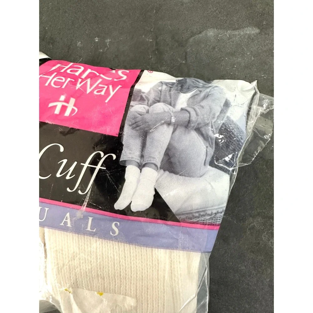 Vintage 4 pair Hanes Her Way Double Cuff Socks Casuals 5-9 white 99-hhw-521